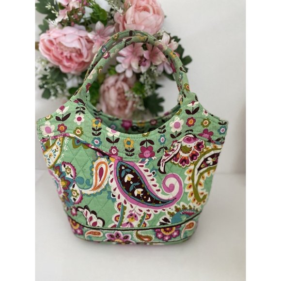 Vintage Paisley Green Flowers Soft Sided Insulated Lunch Box Bag Top Handles EUC - Picture 9 of 12